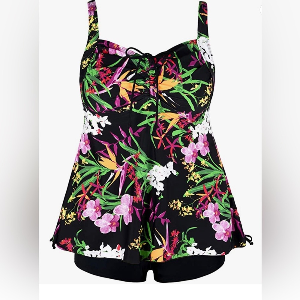 Septangle Women Plus Size
Bathing Suits Paisley Print Two
Piece Swimsuit Tankini